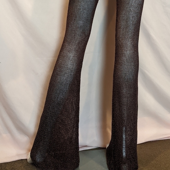 Sorelle UK Red Metallic Matching Crop Top and Flare Pants Knit Chainmail Set XS - Picture 6 of 9